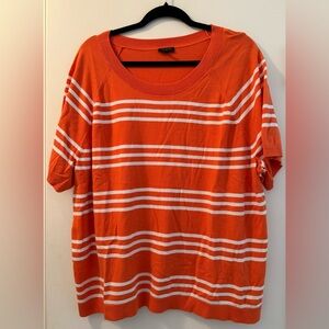 Talbots Bright Orange and White Striped Short Sleeve Sweater
